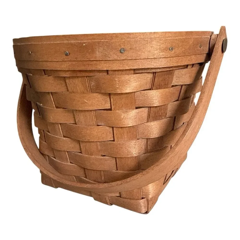 Vintage Longaberger Swing Handle Basket Round Square Bottom Handwoven 6.5